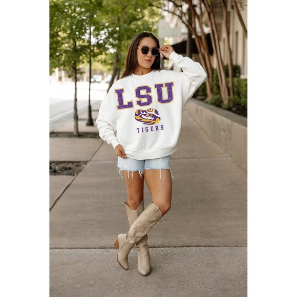 LSU Tigers Gameday Couture Womens Medium White Crewneck Sweatshirt Oversized Fit - Picture 3 of 11